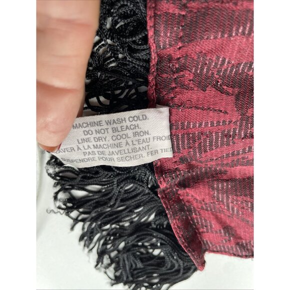 Vintage Italian Damask Scarf Burgundy Metallic Lame Fringe Opera Old Money 11X56 - Picture 9 of 9